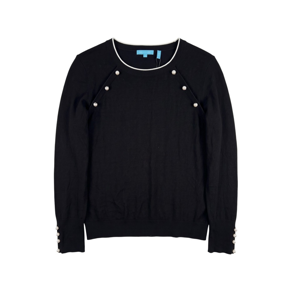 Draper James Pearl Long Sleeve Sweater Black Faux Pearl Trim Crew Neck NWT L